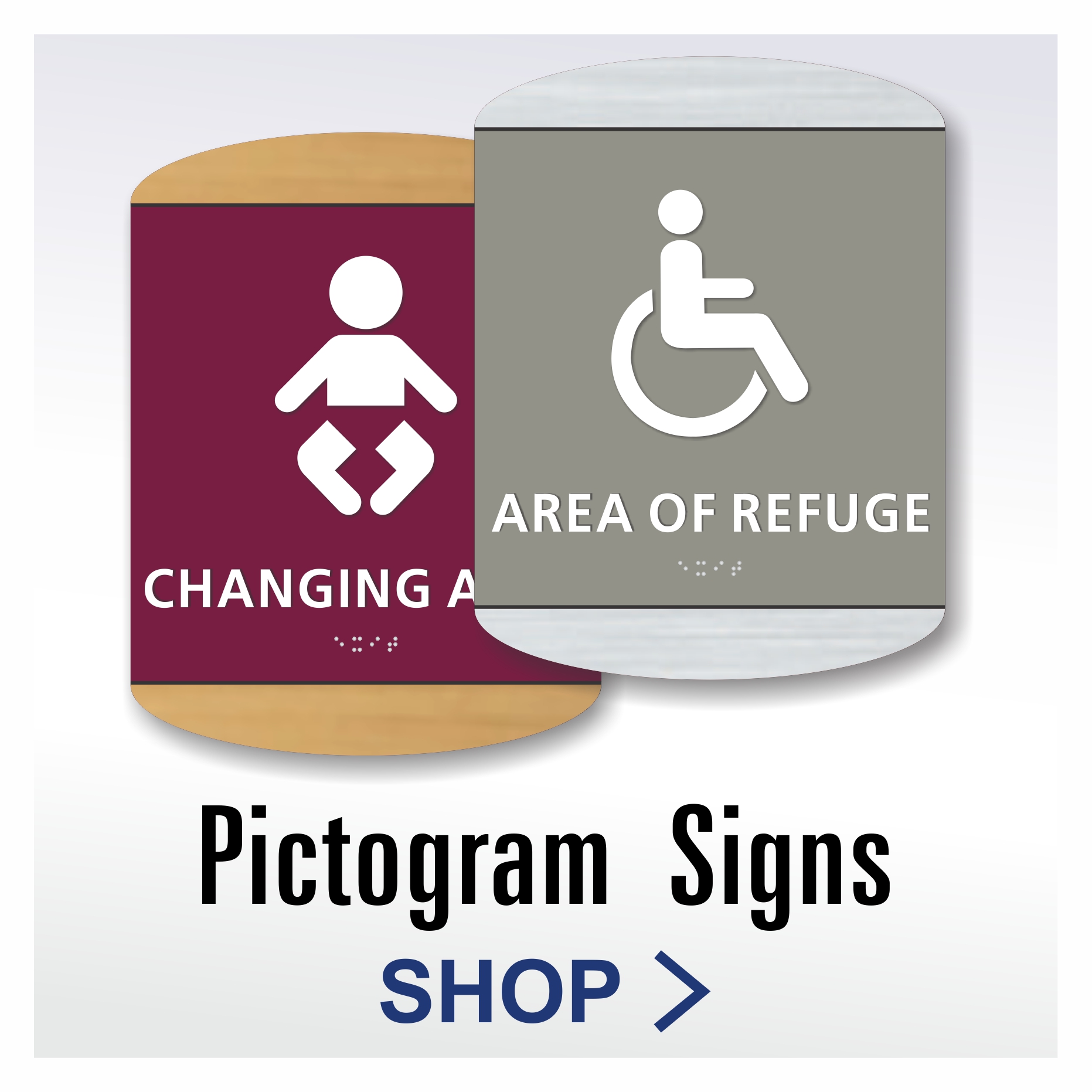 Wedge ADA pictogram signs with dimensional accent pieces
